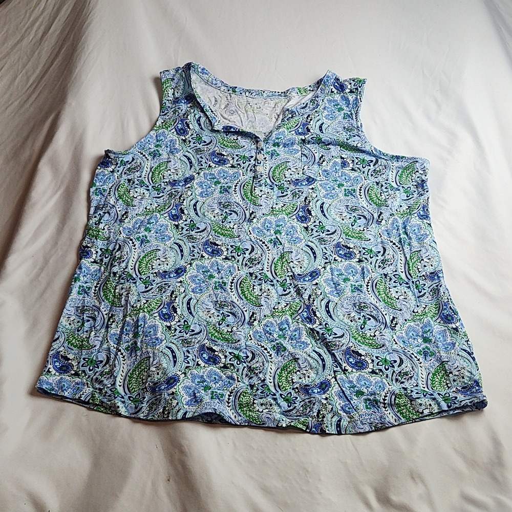 Kim Rogers Sleeveless Tank Top Paisley Floral Blue Women's Size Extra Large